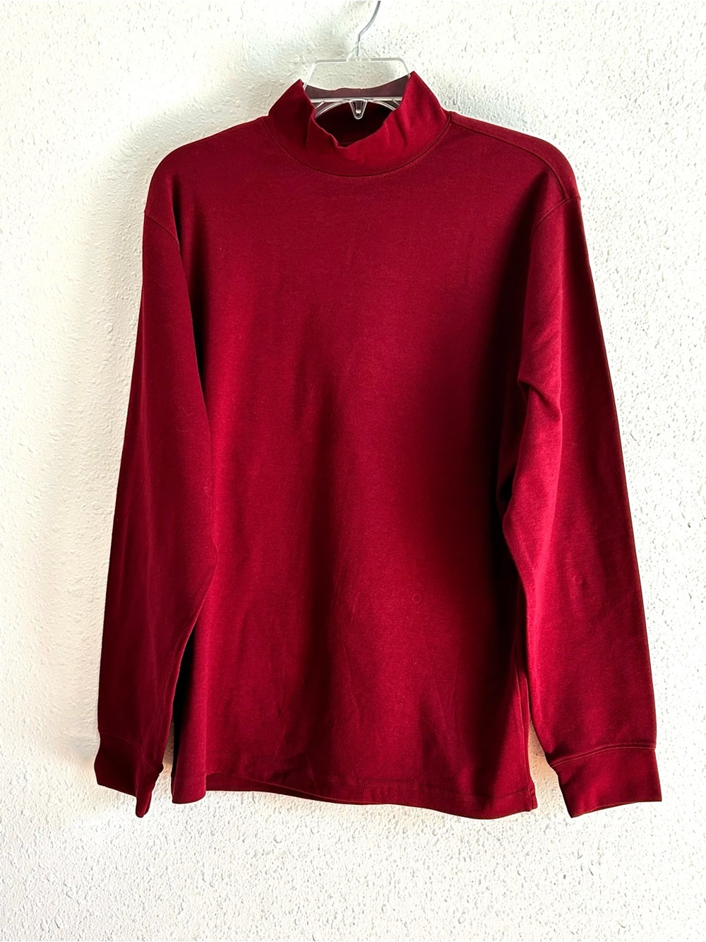 Vintage Lands End Mock Neck Shirt Mens Size M Red Burgundy Cotton